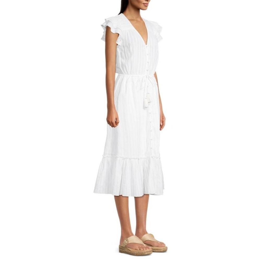 Veronica Beard White Tinzia Dress Midi Length Ruffle Hem Size L - Picture 2 of 14